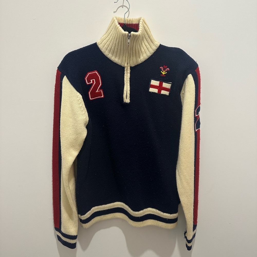Trendy quarter zip athletic knit sweater